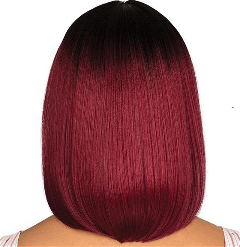 Black to Burgundy Ombre Bob Wig - Short Straight Hair