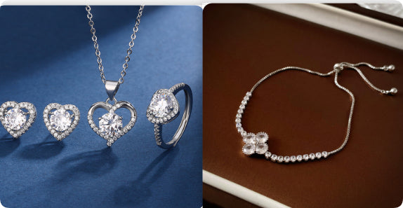 Love Design Silver Necklace Earrings Ring Suit Women