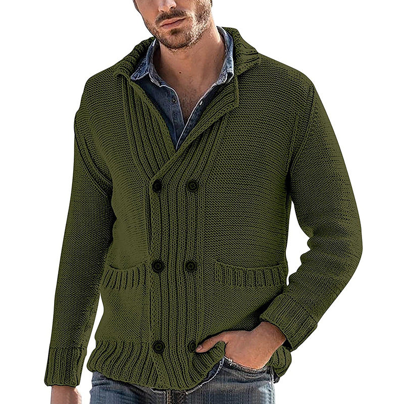 Men's Fashion Solid Color Lapel Long Sleeve Knit Jacket