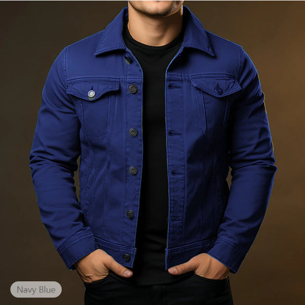 Solid Color Denim Utility Jacket - Men's Heavyweight Coat