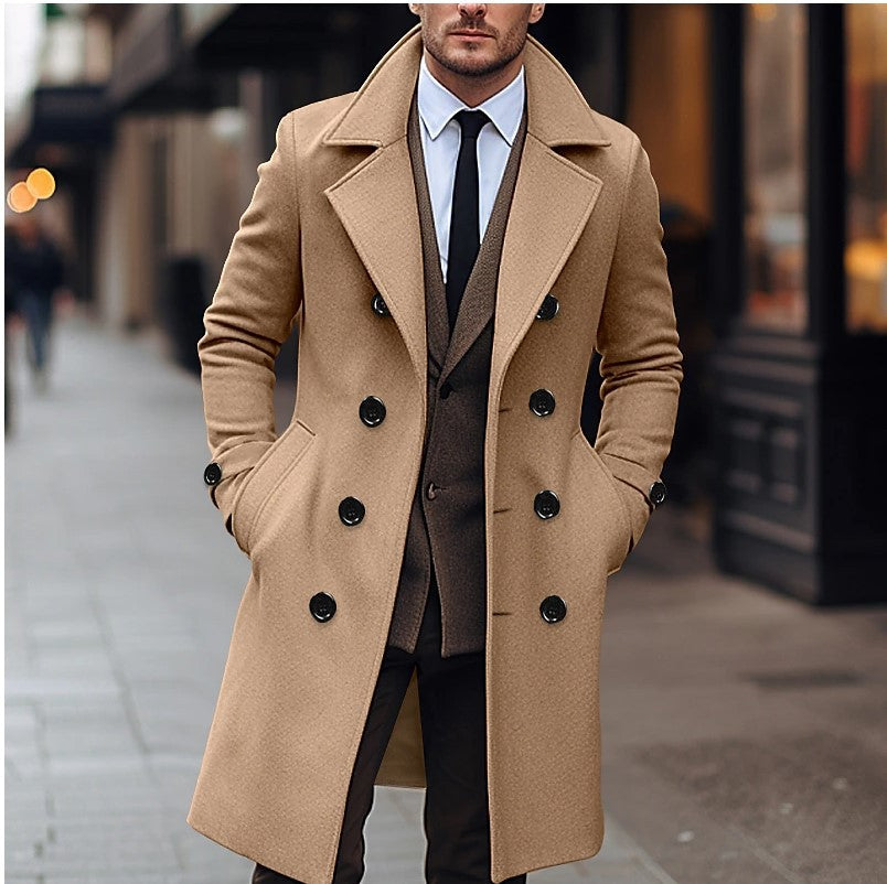 Double-Breasted Wool Long Coat - Men's Fall/Winter Outerwear