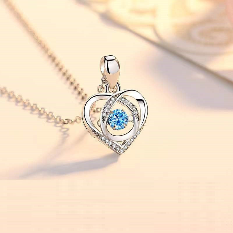 Beating Heart Necklace - S925 Sterling Silver with Rhinestones