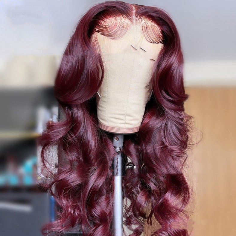 Wine Red Lace Front Wig - Long Curly Synthetic Hair