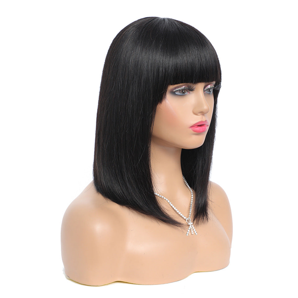 Real Hair Bob Wig - Short Women's Headgear