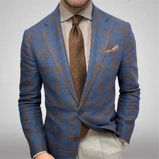 Men's Plaid Long Sleeve Suit Jacket