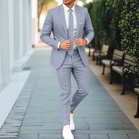 Men's Linen Single-Breasted Suit Jacket and Pants