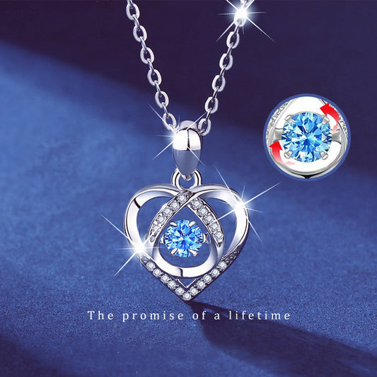 Beating Heart Necklace - S925 Sterling Silver with Rhinestones