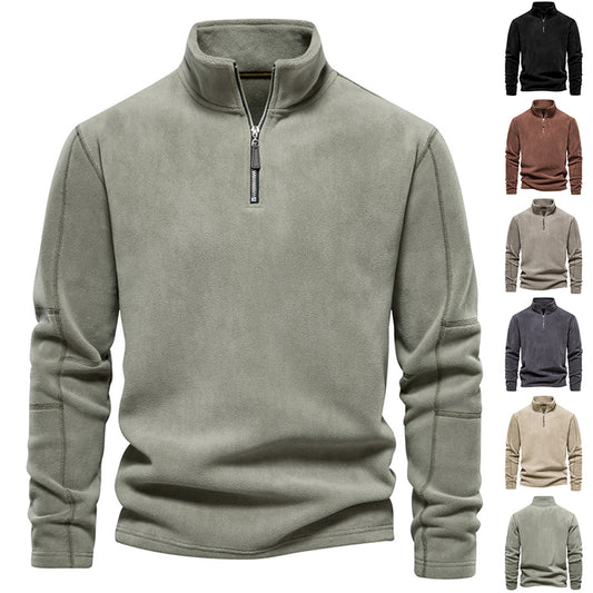 Men's Fleece-Lined Zip Stand Collar Sweatshirt
