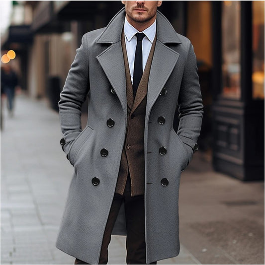 Double-Breasted Wool Long Coat - Men's Fall/Winter Outerwear