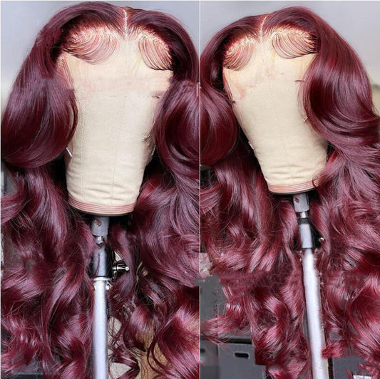 Wine Red Lace Front Wig - Long Curly Synthetic Hair